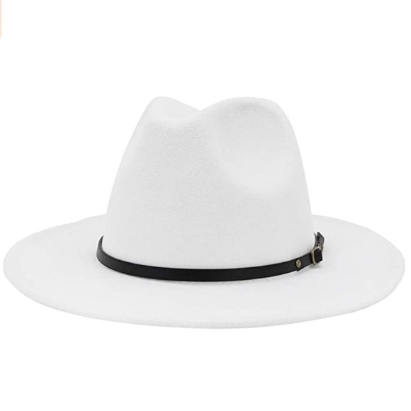 Accessories - Trendy White Belted Fedora Hat